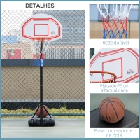 HOMCOM Tabela de Basquetebol para Exterior com Altura Ajustável 258x314 cm com Rodas Base Recaregável Preto e Vermelho(m-7)