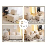 Divano Modulare per Soggiorno in Velluto Teddy, Componibile e Confortevole, Supporta fino a 150 kg, 76x73x76 cm - Poltrone Sofa Divani, Beige(m-4)
