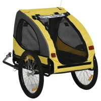 PawHut Hundeanhänger bis 20kg Netzfenster aufrollbare Abdeckung Universalkupplung Stahlrahmen gelb 140 x 71 x 83 cm(m-12)