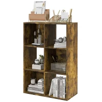 HOMCOM 3-tier 6 Cubes Storage Unit Particle Board Cabinet Bookcase Organiser Home Office Shelves Rustic Brown(m-11)