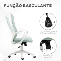 Vinsetto Cadeira de Escritório Ergonómica com Altura Ajustável Função de Inclinação e Encosto Alto 62x56x110-119,5 cm Verde(m-5)