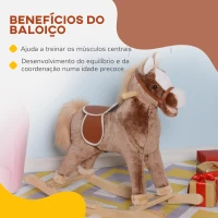 HOMCOM Cavalo de Brincar para crianças +3 anos com Pegas Estrutura Metálica e Base em Madeira Carga 40 kg 74x33x62 cm Castanho(m-6)