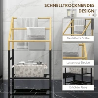 HOMCOM Handdoekenhouder, vrijstaand, 3 stangen, 51x31x85,5cm, Zwart/Natuurhout(m-6)