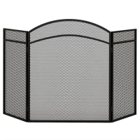 HOMCOM Vonkenbescherming voor Haarden, Elegante Vonkenvanger, Opvouwbaar, Gecoat, Zwart, 96 x 60 cm(m-9)