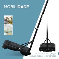 HOMCOM Tabela de Basquetebol para Exterior com Altura Ajustável 258x314 cm com Rodas Base Recaregável Preto e Vermelho(m-6)