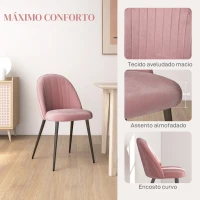 HOMCOM Conjunto de 4 Cadeiras de Sala de Jantar Modernas Cadeiras Estofadas em Veludo com Encosto Alto e Pés de Aço 50x52x83 cm Rosa(m-4)