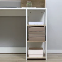 HOMCOM Secretária para Computador 137x55x92cm Secretária com 3 Prateleiras 2 Gavetas e Suporte para Impressora para Escritório Estudio Branco e Carvalho(m-7)