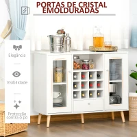 HOMCOM Aparador de Cozinha Armário de Armazenamento com 12 suportes para Garrafas e 3 Estantes Portas de vidro 100x33x80cm Branco(m-6)
