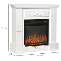 HOMCOM Chimenea Eléctrica 1800W con Efecto de Llama Mando a Distancia Temporizador Protección Contra Sobrecalentamiento Blanco(m-3)