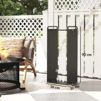 Outsunny Brandhoutrek met 2 Draaggrepen, Stalen Frame, tot 30kg, 36x30x90cm, Zwart(m-3)