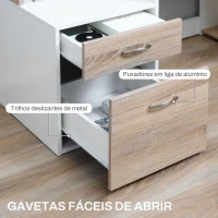 HOMCOM Secretária para Computador 137x55x92cm Secretária com 3 Prateleiras 2 Gavetas e Suporte para Impressora para Escritório Estudio Branco e Carvalho(m-6)