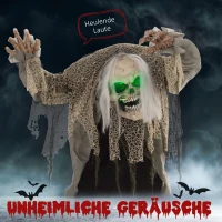 HOMCOM Duch-szkielet na Halloween, przerażający wył, zielone światło, ruchome ramiona, 160 cm(m-4)