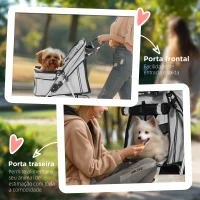 PawHut Carrinho para Animais de Estimação Dobrável Carrinho para Cães e Gatos com Rodas Giratórias Cesto e Suporte para Copos 75x45x97cm Cinza(m-7)