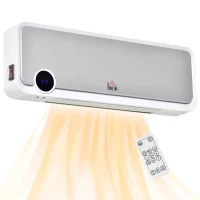 HOMCOM Wall Downflow Heater 2 Heat and Fan 1000W/2000W, Electric Space Heater with Timer Remote Oscillating, for Bedroom Home Office, White and Silver(m-1)