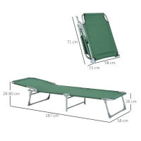 Outsunny Espreguiçadeira Dobrável e Reclinável em 4 Posições com Estrutura Metálica e Tecido Oxford para Exterior 187x58x28 cm Verde(m-3)