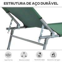Outsunny Espreguiçadeira Dobrável e Reclinável em 4 Posições com Estrutura Metálica e Tecido Oxford para Exterior 187x58x28 cm Verde(m-6)