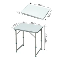 Outsunny Mesa Dobrável de Campismo Tipo Mala Mesa Portátil  para Praia Piquenique com Altura Ajustável 60x45x64 cm Prata(m-3)
