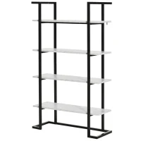 HOMCOM Estante de 4 Níveis Estante de Livros com Armazenamento com Prateleiras com Efeito de Mármore Moderno para Sala de Estar Escritório Cozinha Dormitório 92x35x152cm Preto e Branco(m-10)