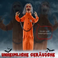 HOMCOM Duch Więźnia, Dekoracja na Halloween, Straszne Dźwięki, Czerwone Oczy, Ruchome, Pomarańczowy(m-4)