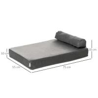 PawHut Cama para Cães Lavável Ortopédica com Almofada e Capa Removível Almofada para Cães de Pelúcia e Espuma Viscoelástica 75x55x20cm Cinza(m-3)