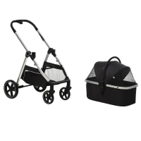 PawHut 2-IN-1 Hundebuggy Tragtasche bis 10kg Kissen klappbar 1 Aufbewahrungskorb 83 cm x 58 cm x 102 cm Schwarz(m-11)