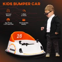 AIYAPLAY 360° Rotation Kids Bumper Car, 12V Waltzer Car with Remote Control, Dual Joysticks, Music Lights, Orange(m-8)