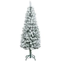 HOMCOM Árvore de Natal Artificial Coberta de Neve 150 cm com 317 Ramos e Suporte de Metal Árvore Natalícia para Sala Interior Verde(m-10)