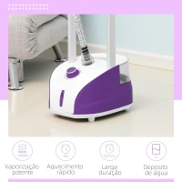 HOMCOM Ferro de Engomar Vertical Depósito 2L 1950W e Temperatura Ajustável em 11 Níveis 24x35x47,5-122,5 cm Roxo e Branco(m-4)