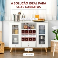 HOMCOM Aparador de Cozinha Armário de Armazenamento com 12 suportes para Garrafas e 3 Estantes Portas de vidro 100x33x80cm Branco(m-4)