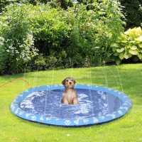 PawHut Splash Pad Tapete Aquático com Pulverizador Ø150 cm Tapete Anti-Respingos Piscina Portátil para Cães Azul(m-2)