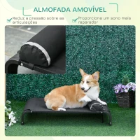PawHut Cama Elevada para Animais de estimação Cães Gatos Tela Transpirável com Almofada Removível Exterior Interior Jardim Terraço 91x60x23cm Preto(m-6)