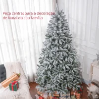 HOMCOM Árvore de Natal Artificial Nevado 210cm com 1021 Ramos e Suporte de Metal Árvore Natalina Nevado para Interior Verde(m-4)