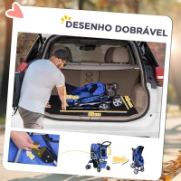 PawHut Carrinho de Passeio para Animais de Estimação Dobrável com Cesta de Armazenamento e Travão 75x45x97cm Azul(m-5)