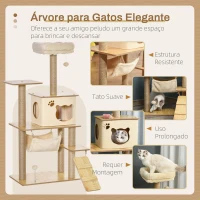 PawHut Árvore Arranhadora para Gatos Torre de Escalada com Plataformas Rede Escada Caverna Postes para Arranhar de Juta Bola Supensa e Descanso 60x40x130cm Bege(m-4)