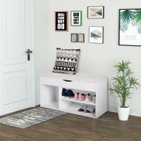 HOMCOM Banco Sapateira com Armazenamento Gaveta Prateleira e Assento Acolchoado para Entrada Estilo Moderno 80x30x47cm Branco(m-2)