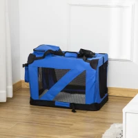 PawHut Transportadora para Cães e Gatos Respirável Dobrável com Almofada Janela de Malha e 2 Bolsos 60x42x42 cm Azul(m-9)