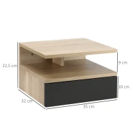 HOMCOM Conjunto de 2 Mesas de Cabeceira Flutuante com 1 Gaveta e Prateleira Aberta com Desenho Moderno Montado na Parede 35x32x22,5cm Carvalho Preto(m-3)