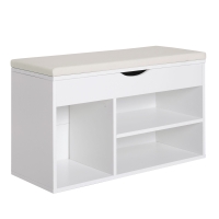 HOMCOM Banco Sapateira com Armazenamento Gaveta Prateleira e Assento Acolchoado para Entrada Estilo Moderno 80x30x47cm Branco