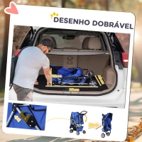 PawHut Carrinho para Animais de Estimação Dobrável Carrinho para Cães e Gatos com Rodas Giratórias Cesto e Suporte para Copos 75x45x97cm Azul(m-5)