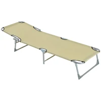 Outsunny Espreguiçadeira Dobrável e Reclinável em 4 Posições com Estrutura Metálica e Tecido Oxford para Exterior 187x58x28 cm Bege(m-11)
