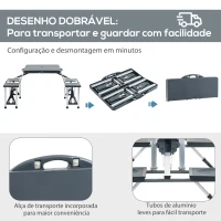 Outsunny Mesa de Campismo Dobrável Mesa Campismo Portátil com 4 Assentos e Orifício para Chapéu de Sol Alumínio para Praia Piquenique 136x84,5x66cm Cinza(m-7)