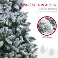 HOMCOM Árvore de Natal Artificial Nevado 210cm com 1021 Ramos e Suporte de Metal Árvore Natalina Nevado para Interior Verde(m-5)