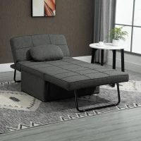 HOMCOM Poltrona Letto 4 in 1 con Schienale Regolabile e Cuscino in Tessuto Effetto Lino, 95x179x78 cm, Grigio(m-2)