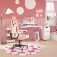 HOMCOM 122 x 66 cm Gaming Desk, Carbon Fibre Covered Computer Desk, Gamer Workstation with Headphone Hook, Cup Holder and Gamepad Storage Rack, Pink(m-2)