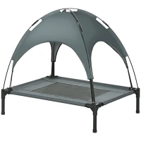 PawHut Cama portátil elevada para animais de estimação com toldo removível tecido respirável para interior e exterior 76x61x76 cm Cinza(m-10)