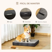 PawHut Cama para Cães Lavável Ortopédica com Almofada e Capa Removível Almofada para Cães de Pelúcia e Espuma Viscoelástica 75x55x20cm Cinza(m-5)