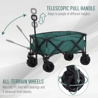 Outsunny Outdoor Pull Along Cart Folding Cargo Wagon Trailer Trolley  for Beach Garden Use with Telescopic Handle, Anti-Slip Wheel - Green(m-7)