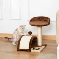 PawHut Árvore Arranhador para Gatos de 2 Níveis com Poste e Tapete de Arranhar Cama e Bola Suspensa 35,5x37x46 cm Marrom(m-8)