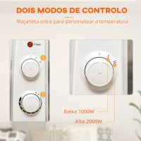 HOMCOM Aquecedor Elétrico 1000W/2000W Aquecedor de Mica com 2 Níveis de Potência e Termostato Regulável 79x27x54 cm Branco(m-7)
