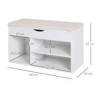 HOMCOM Banco Sapateira com Armazenamento Gaveta Prateleira e Assento Acolchoado para Entrada Estilo Moderno 80x30x47cm Branco(m-3)